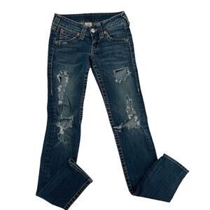 True Religion Stella Stretch Distressed Destroyed Blue Jeans Women's Size 26/2
